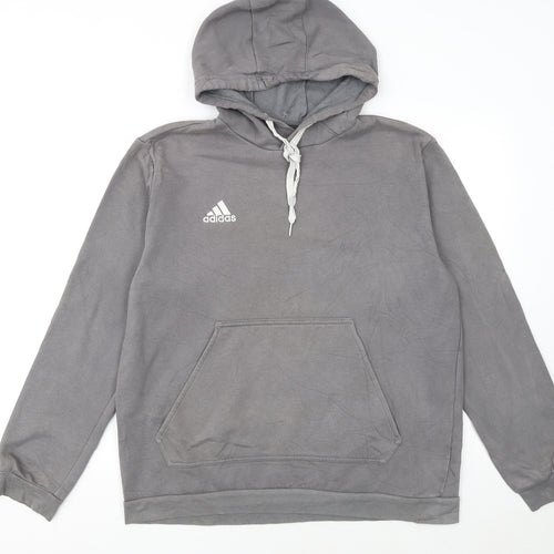 Adidas Men's Grey Pullover Hoodie L Hooded Sweatshirt Graphic Logo