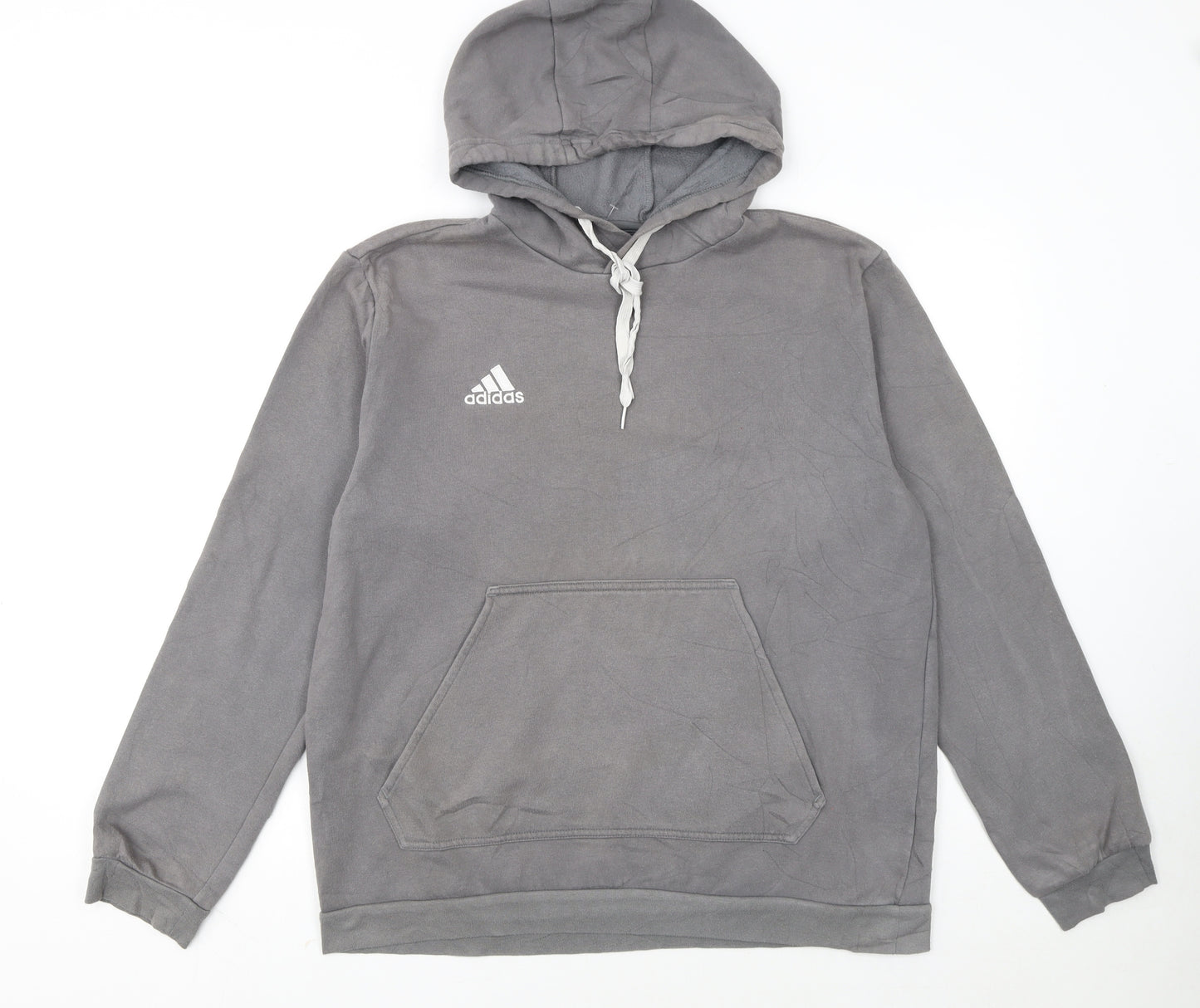 Adidas Men's Grey Pullover Hoodie L Hooded Sweatshirt Graphic Logo