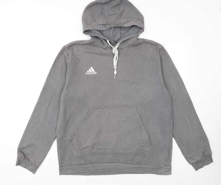 Adidas Men's Grey Pullover Hoodie L Hooded Sweatshirt Graphic Logo