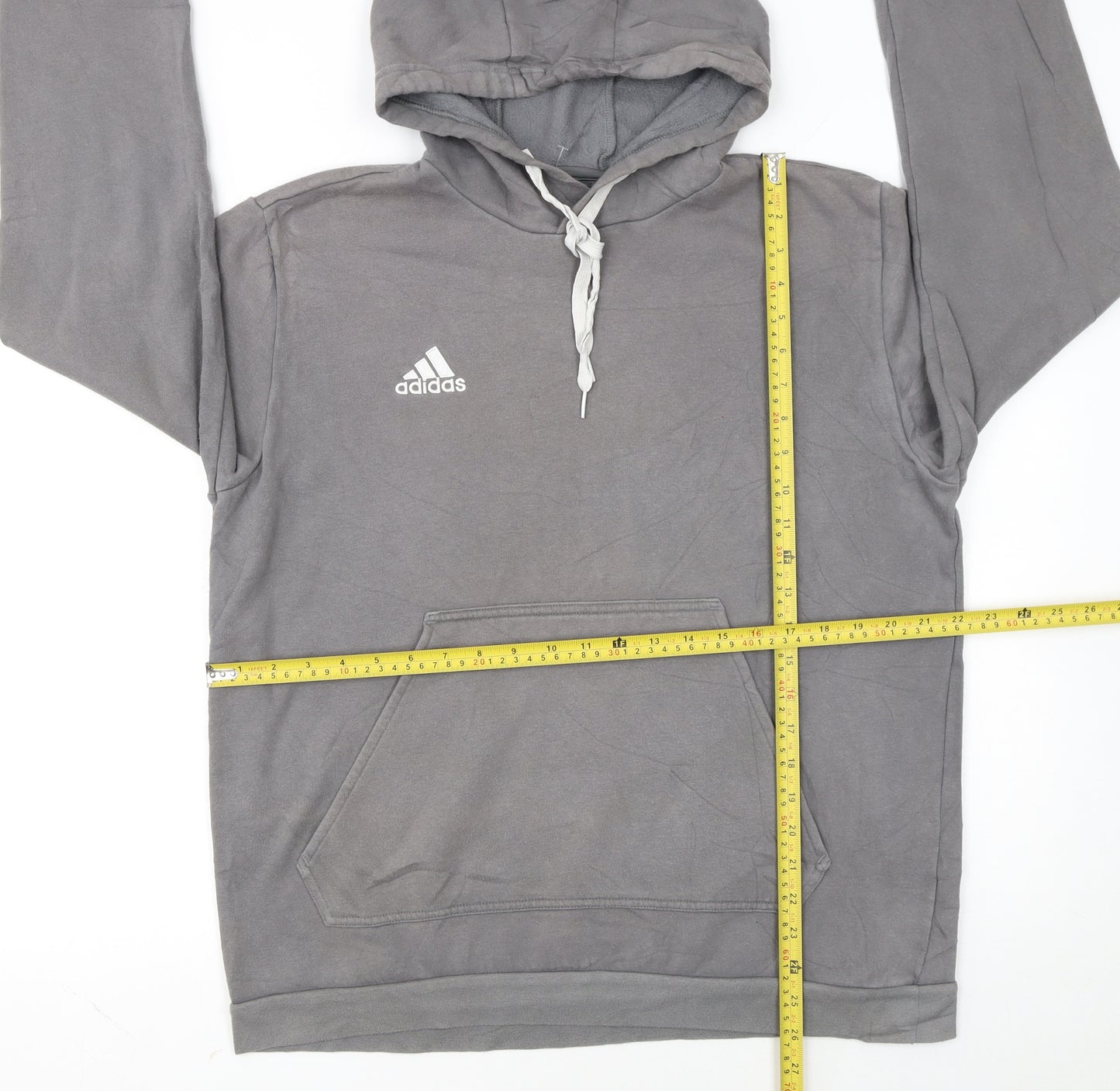 Adidas Men's Grey Pullover Hoodie L Hooded Sweatshirt Graphic Logo
