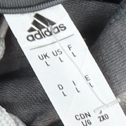 Adidas Men's Grey Pullover Hoodie L Hooded Sweatshirt Graphic Logo