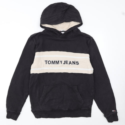Tommy Jeans Men's Black S Pullover Hoodie with Logo Embroidery