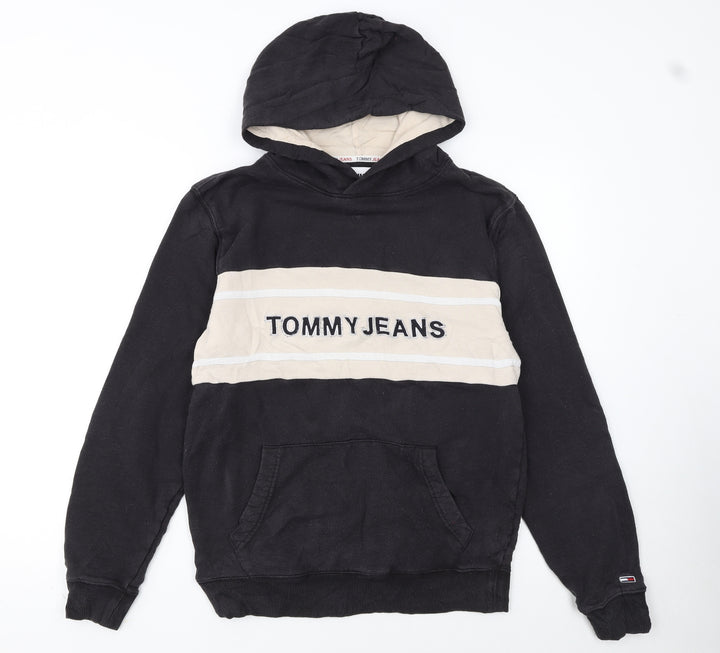 Tommy Jeans Men's Black S Pullover Hoodie with Logo Embroidery