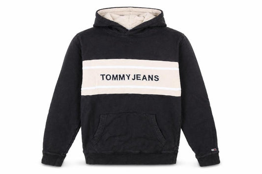 Front view of Tommy Jeans Men's Black S Pullover Hoodie with Logo Embroidery
