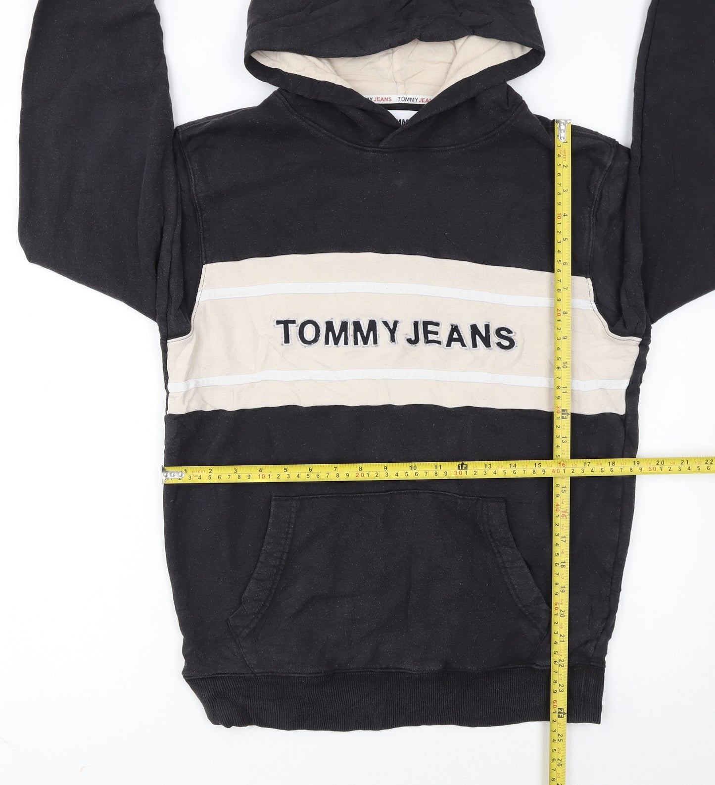Tommy Jeans Men's Black S Pullover Hoodie with Logo Embroidery