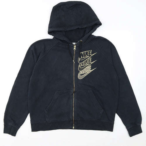 Nike Womens Black Full Zip Hoodie Small Cotton Blend Logo Print