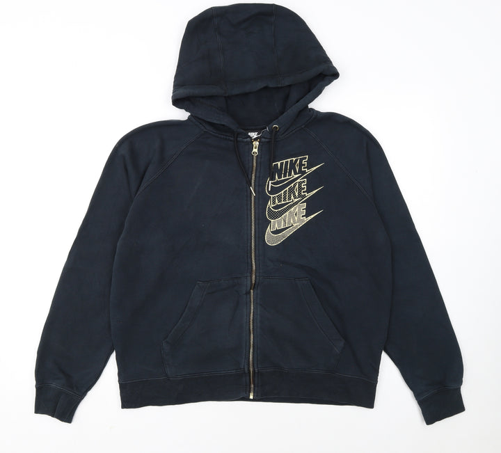 Nike Womens Black Full Zip Hoodie Small Cotton Blend Logo Print