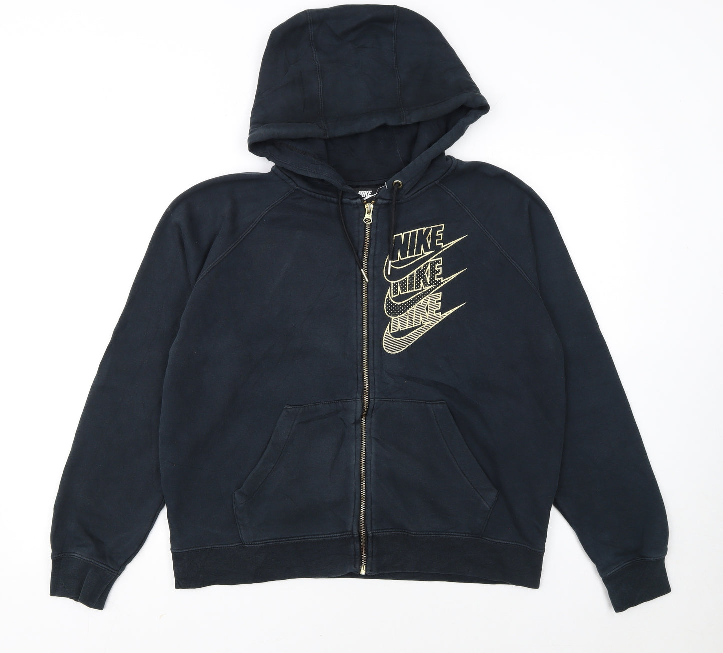 Nike Womens Black Full Zip Hoodie Small Cotton Blend Logo Print