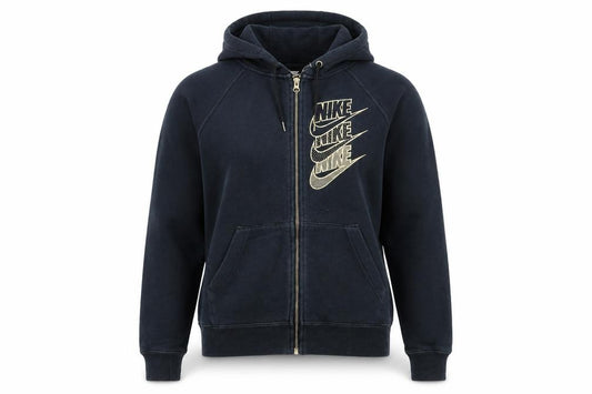 Front view of Nike women’s black full zip hoodie small cotton blend logo print