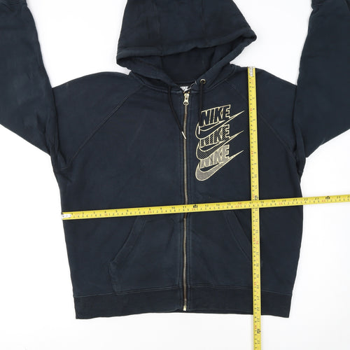 Nike Womens Black Full Zip Hoodie Small Cotton Blend Logo Print