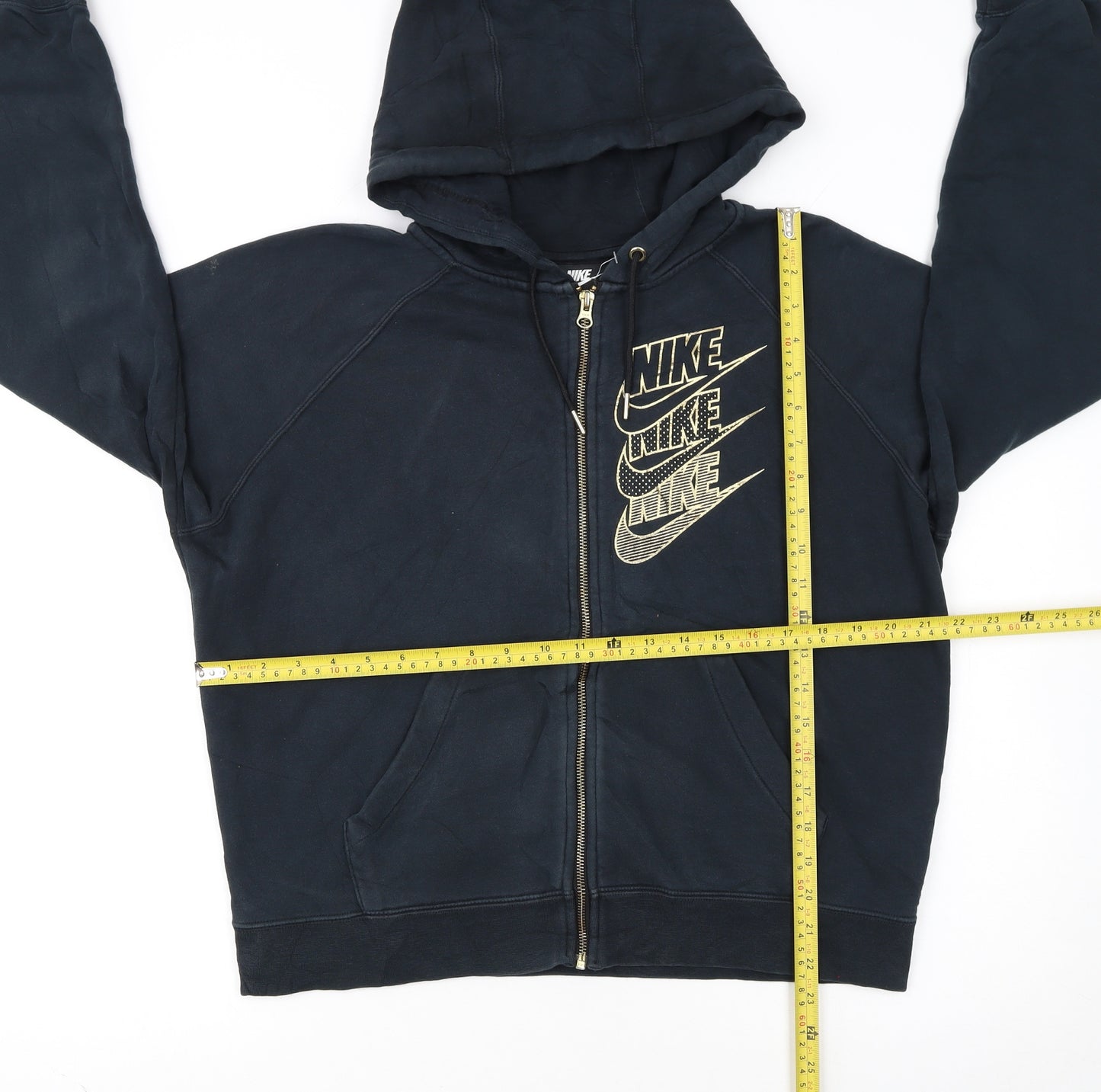 Nike Womens Black Full Zip Hoodie Small Cotton Blend Logo Print