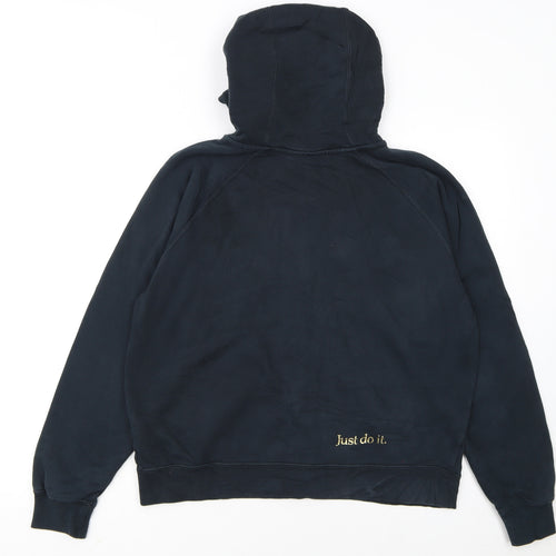 Nike Womens Black Full Zip Hoodie Small Cotton Blend Logo Print