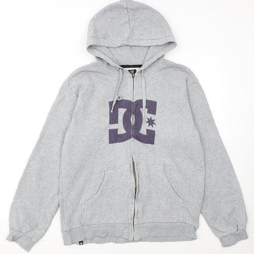 DC Men’s Grey Full Zip Hoodie Small Logo Fleece Skate Streetwear