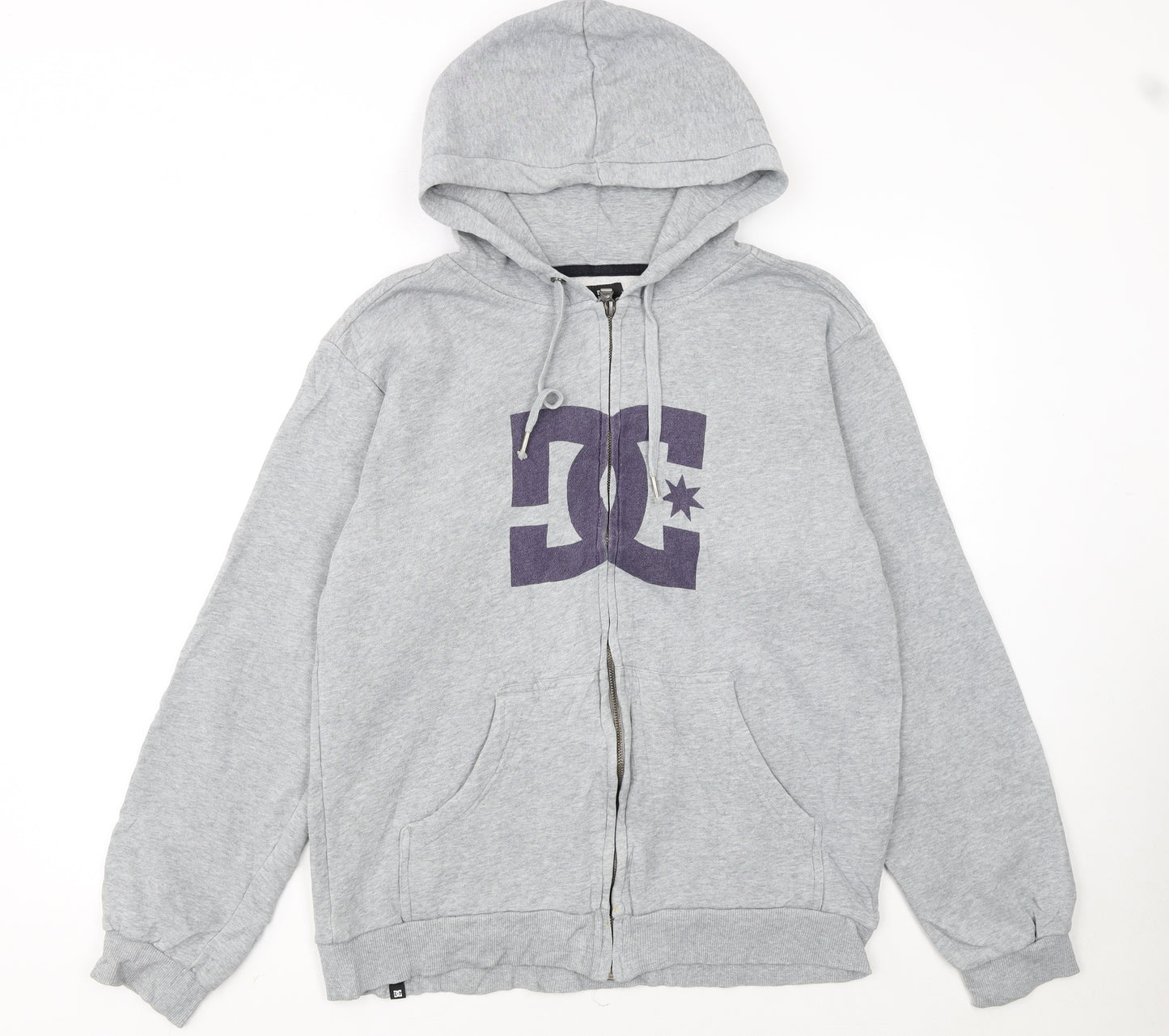 DC Men’s Grey Full Zip Hoodie Small Logo Fleece Skate Streetwear