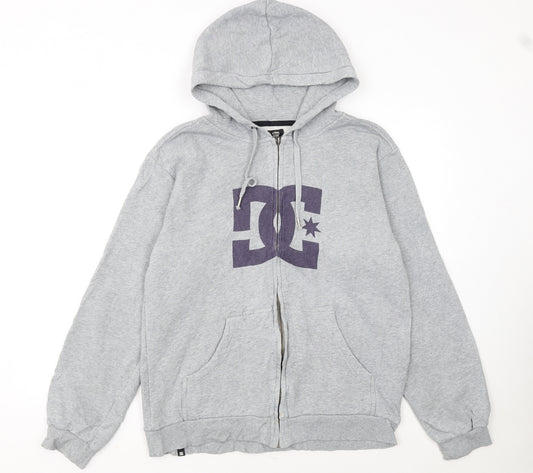 DC Men’s Grey Full Zip Hoodie Small Logo Fleece Skate Streetwear