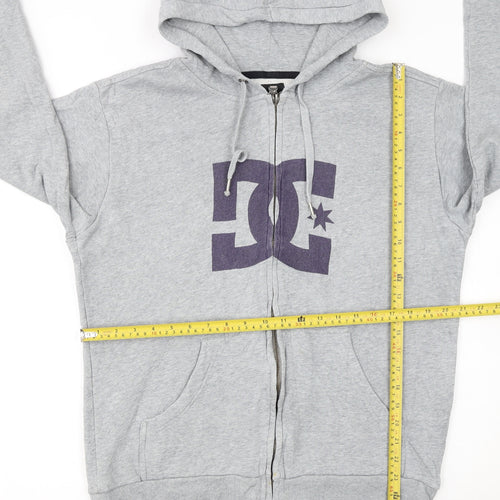 DC Men’s Grey Full Zip Hoodie Small Logo Fleece Skate Streetwear