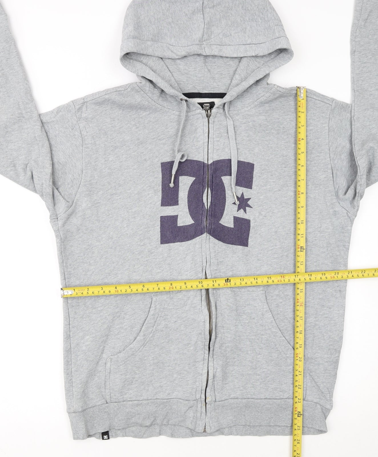 DC Men’s Grey Full Zip Hoodie Small Logo Fleece Skate Streetwear