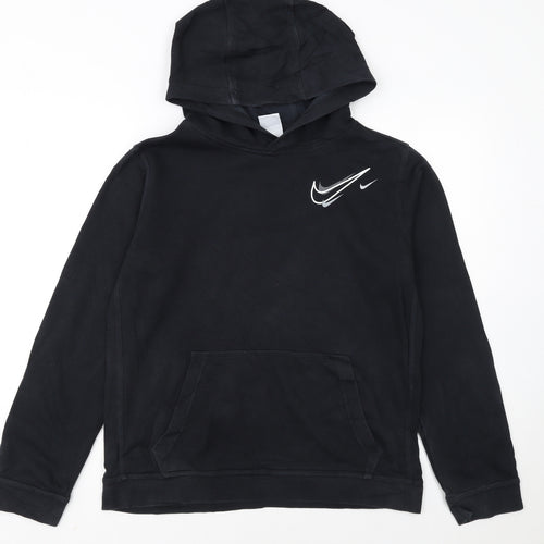 Nike Boys Black XL Pullover Hoodie with Logo Graphic Print