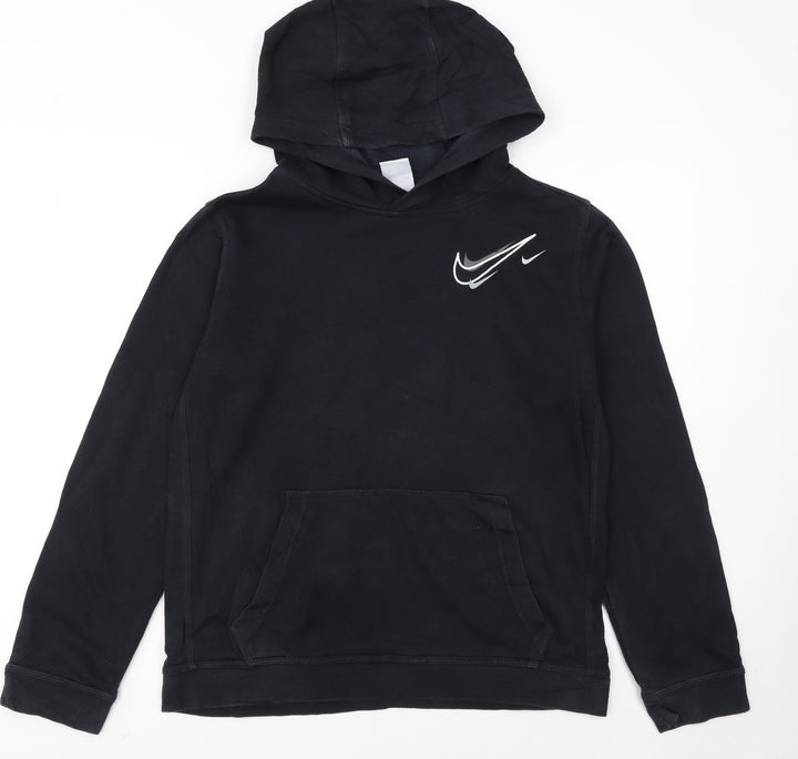 Nike Boys Black XL Pullover Hoodie with Logo Graphic Print