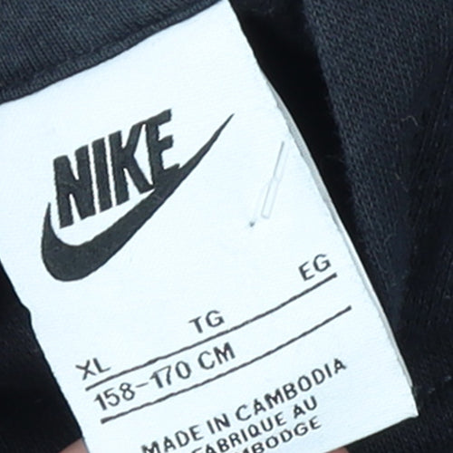 Nike Boys Black XL Pullover Hoodie with Logo Graphic Print