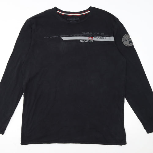 Napapijri Men's Black 3XL Long Sleeve Crew Neck Graphic T-Shirt