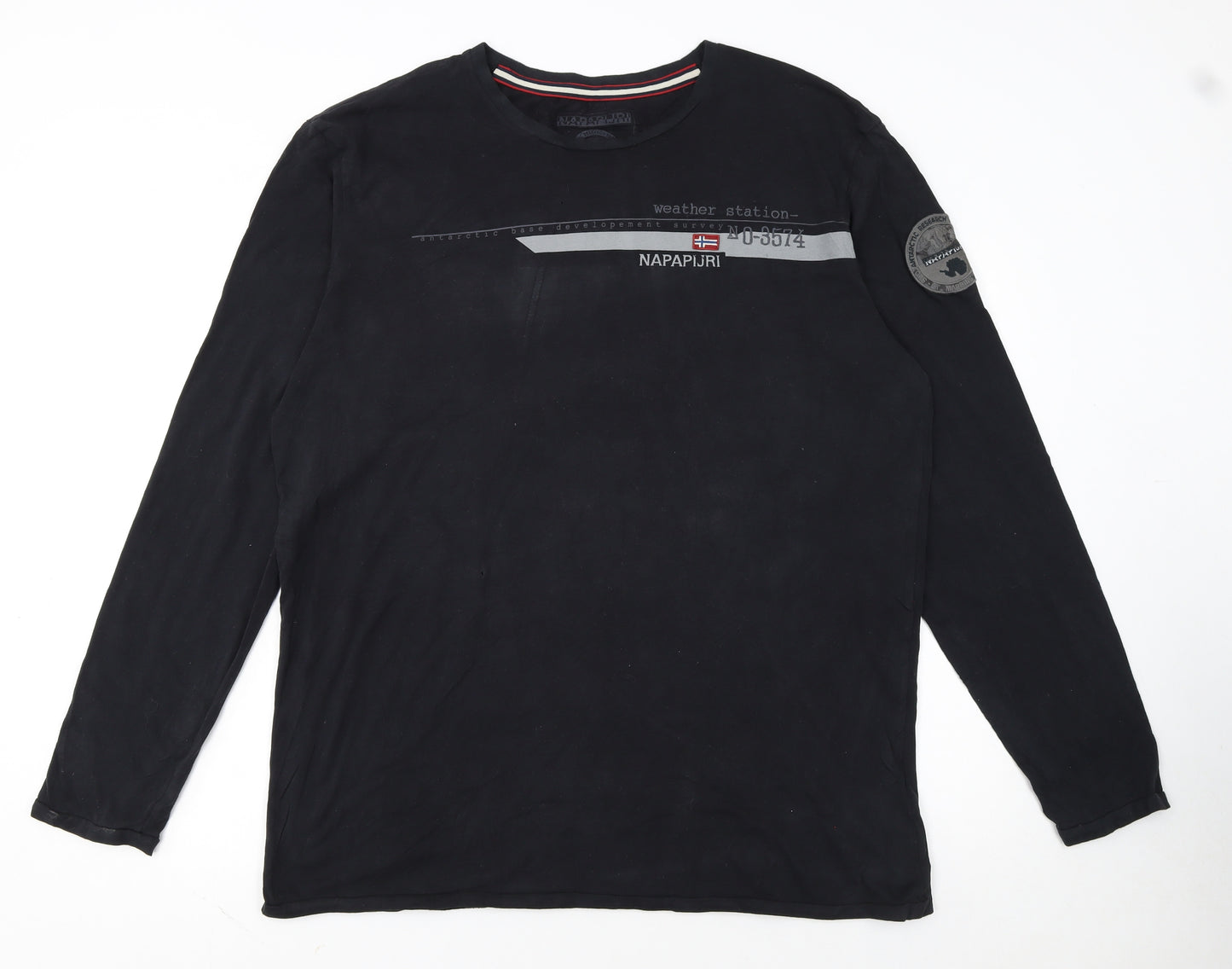 Napapijri Men's Black 3XL Long Sleeve Crew Neck Graphic T-Shirt