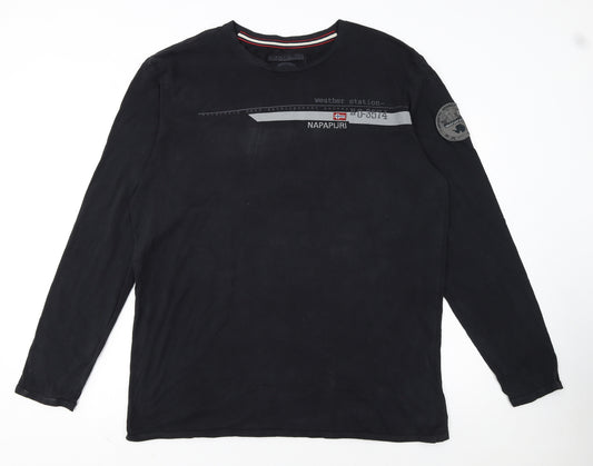 Napapijri Men's Black 3XL Long Sleeve Crew Neck Graphic T-Shirt