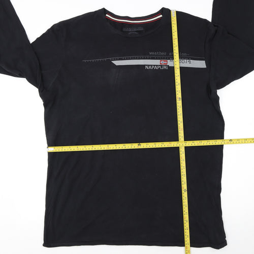 Napapijri Men's Black 3XL Long Sleeve Crew Neck Graphic T-Shirt