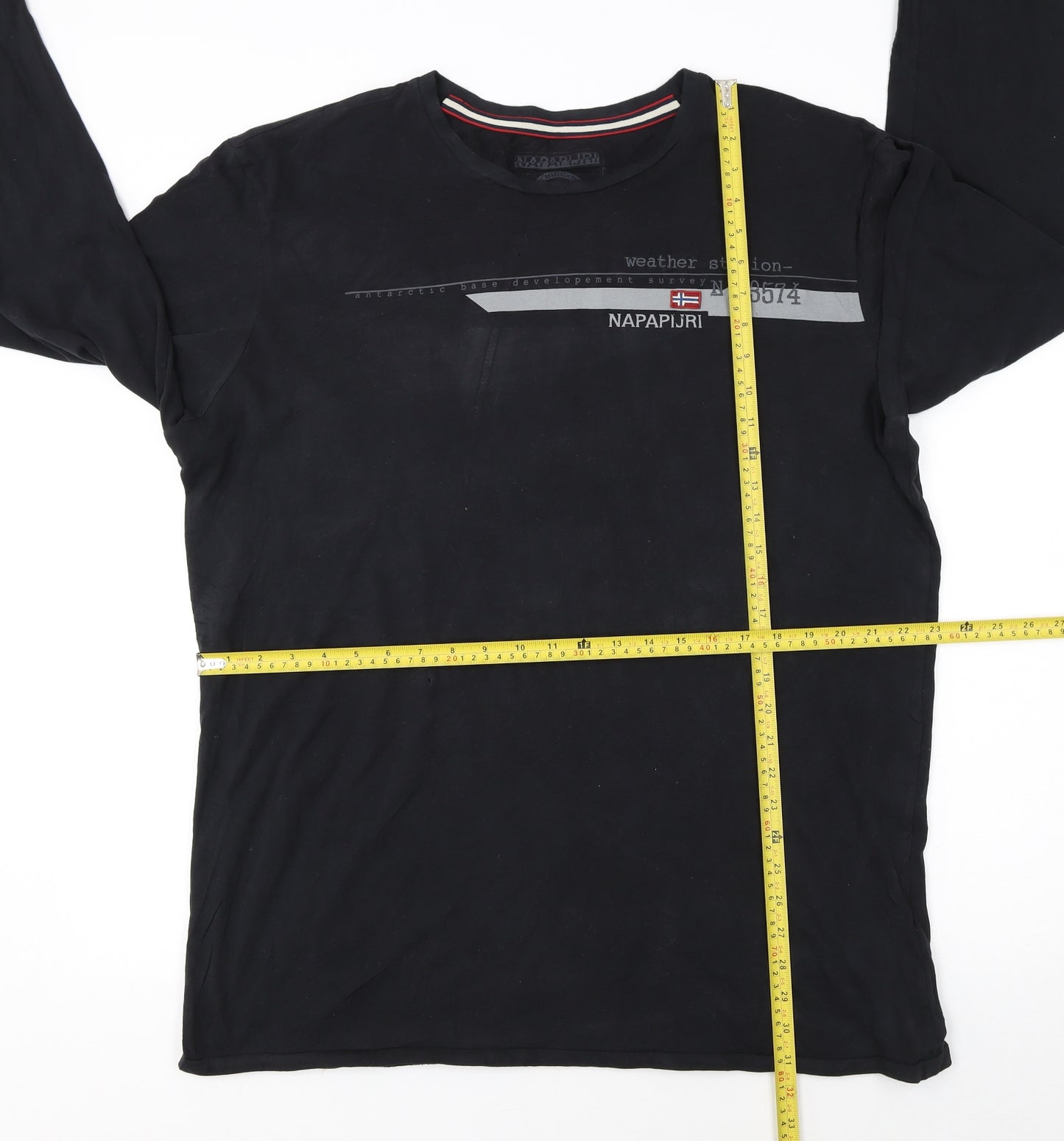 Napapijri Men's Black 3XL Long Sleeve Crew Neck Graphic T-Shirt