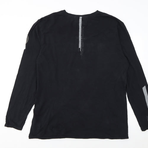Napapijri Men's Black 3XL Long Sleeve Crew Neck Graphic T-Shirt