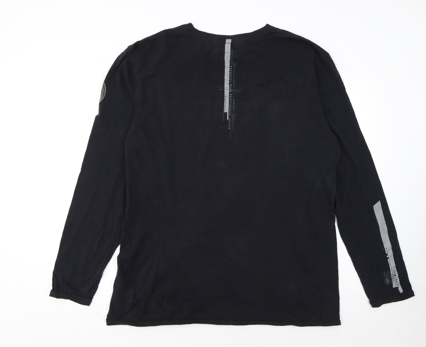 Napapijri Men's Black 3XL Long Sleeve Crew Neck Graphic T-Shirt