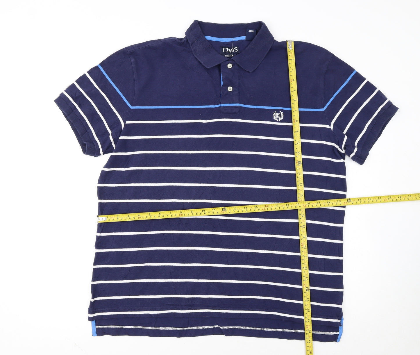 Chaps Men's Blue Striped Stretch Polo Shirt XL