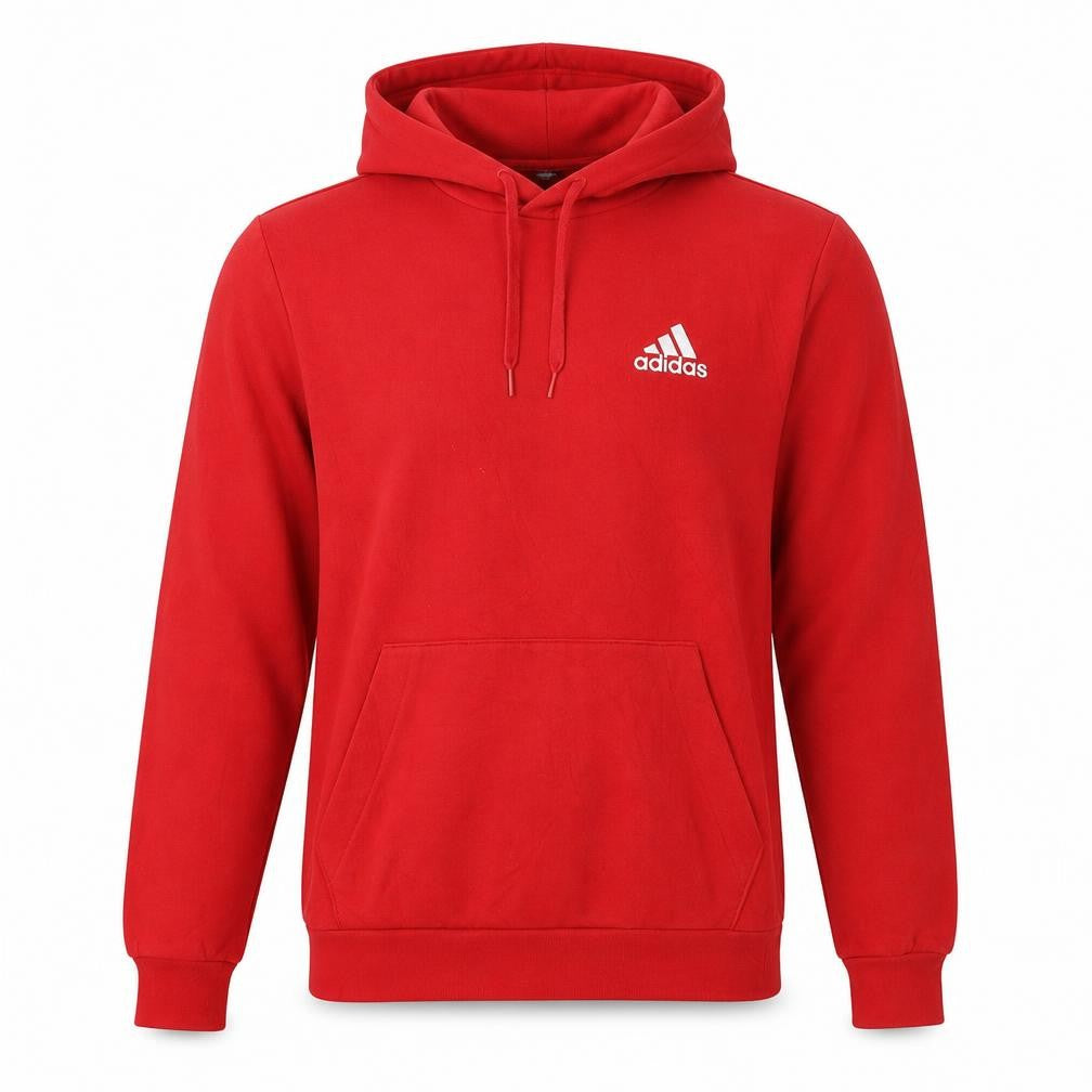 Front view of Adidas Men Red Pullover Hoodie Small Regular Fit Sports Fleece