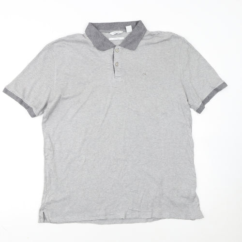 Calvin Klein Men’s Grey Striped Liquid Touch Polo Shirt Size M