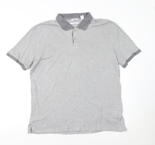 Calvin Klein Men’s Grey Striped Liquid Touch Polo Shirt Size M