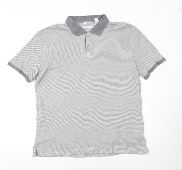 Calvin Klein Men’s Grey Striped Liquid Touch Polo Shirt Size M