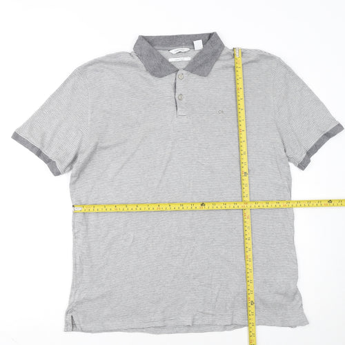 Calvin Klein Men’s Grey Striped Liquid Touch Polo Shirt Size M