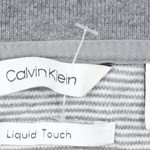 Calvin Klein Men’s Grey Striped Liquid Touch Polo Shirt Size M