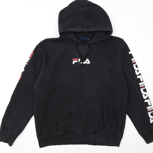 Fila Men's Black Pullover Hoodie L Sports Graphic Logo Sweatshirt