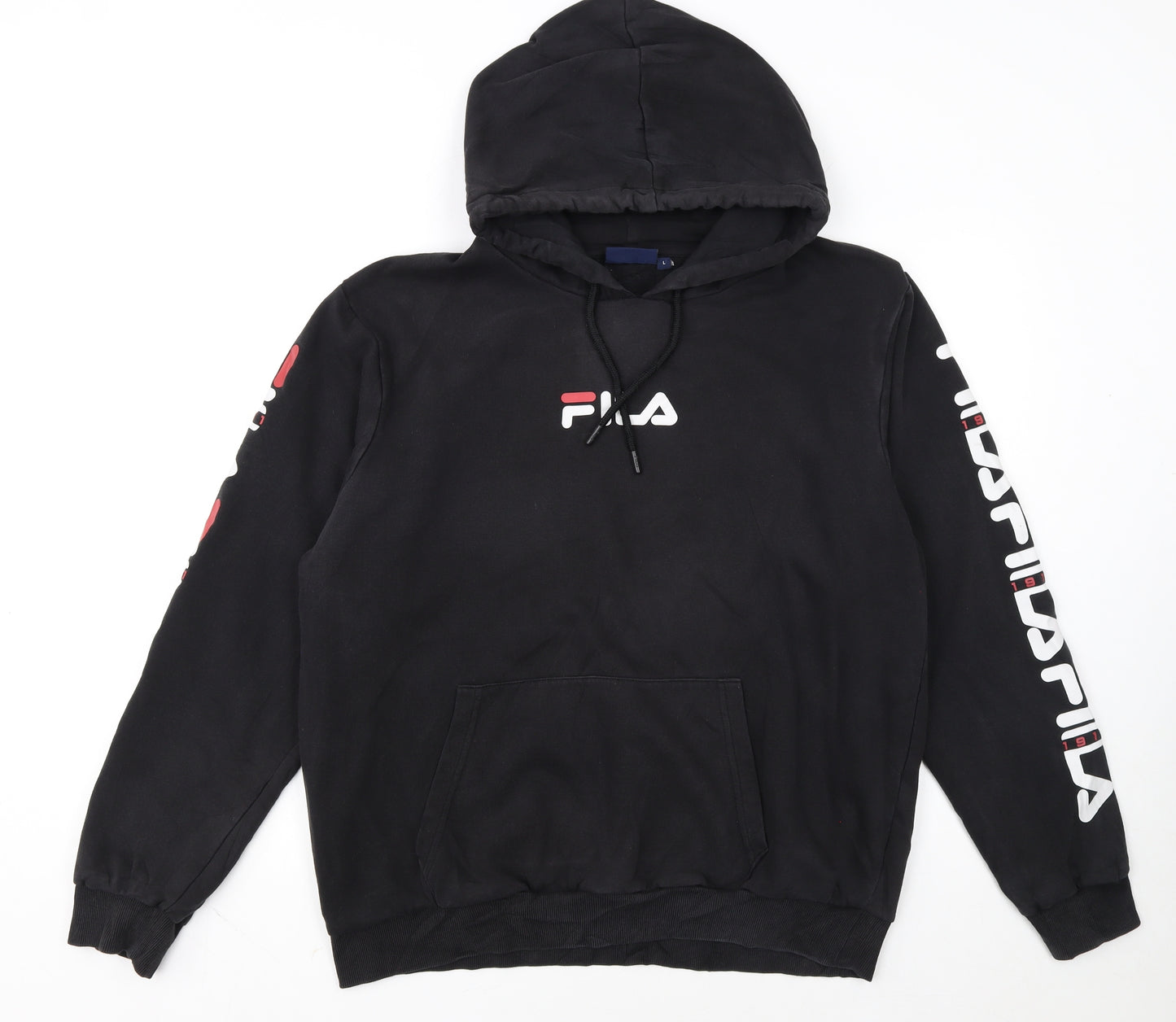 Fila Men's Black Pullover Hoodie L Sports Graphic Logo Sweatshirt