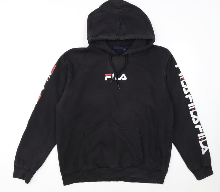Fila Men's Black Pullover Hoodie L Sports Graphic Logo Sweatshirt