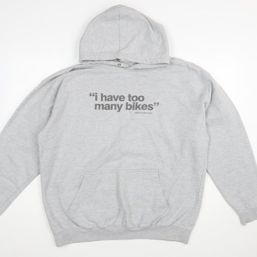AWDis Mens Grey XL Pullover Hoodie Funny Biker Graphic