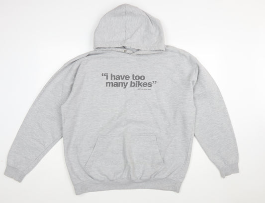 AWDis Mens Grey XL Pullover Hoodie Funny Biker Graphic