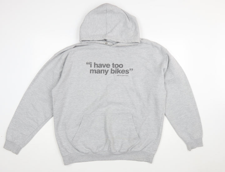 AWDis Mens Grey XL Pullover Hoodie Funny Biker Graphic