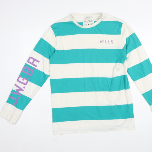 Jack Wills Men's Blue Striped Long Sleeve Cotton T-Shirt S