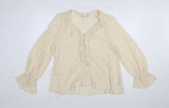 ZARA Women’s Beige Ruffle Long Sleeve Chiffon Blouse Size 12