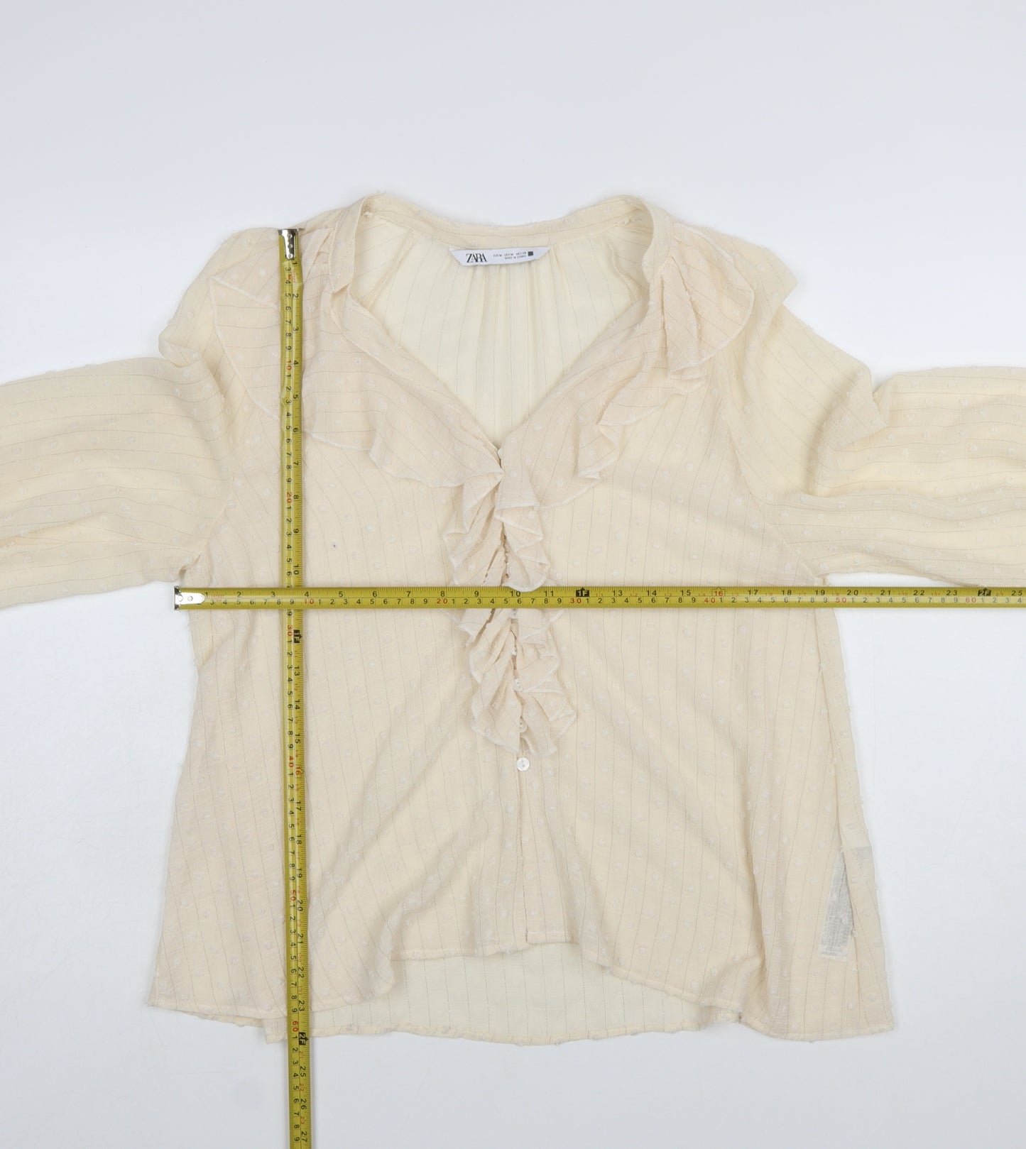 ZARA Women’s Beige Ruffle Long Sleeve Chiffon Blouse Size 12