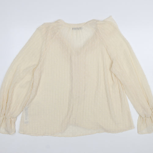 ZARA Women’s Beige Ruffle Long Sleeve Chiffon Blouse Size 12