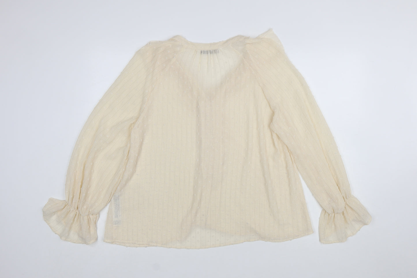 ZARA Women’s Beige Ruffle Long Sleeve Chiffon Blouse Size 12