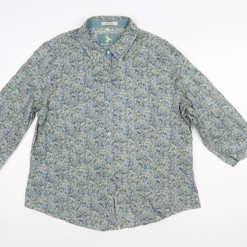 LLOYD'S Women's Blue Floral Cotton 3/4 Sleeve Button-Up Shirt Size 20